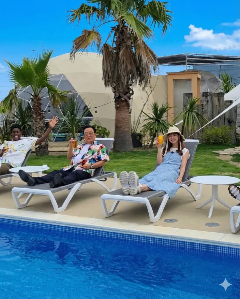 ヒルナンデス出演:梅沢富美男さん・藤田ニコルさん・馬瓜エブリンさんのOASIS-OARAI日帰りグランピング体験(2022年8月20日) - 茨城・大洗ひたちなかエリアのグランピング施設 Water front Villa OASIS大洗 ヒルナンデスで梅沢富美男さん、藤田ニコルさん、馬瓜エブリンさんがOASIS-OARAIの日帰りグランピングを楽しむ様子(サンシャイン池崎さんは画面外)
